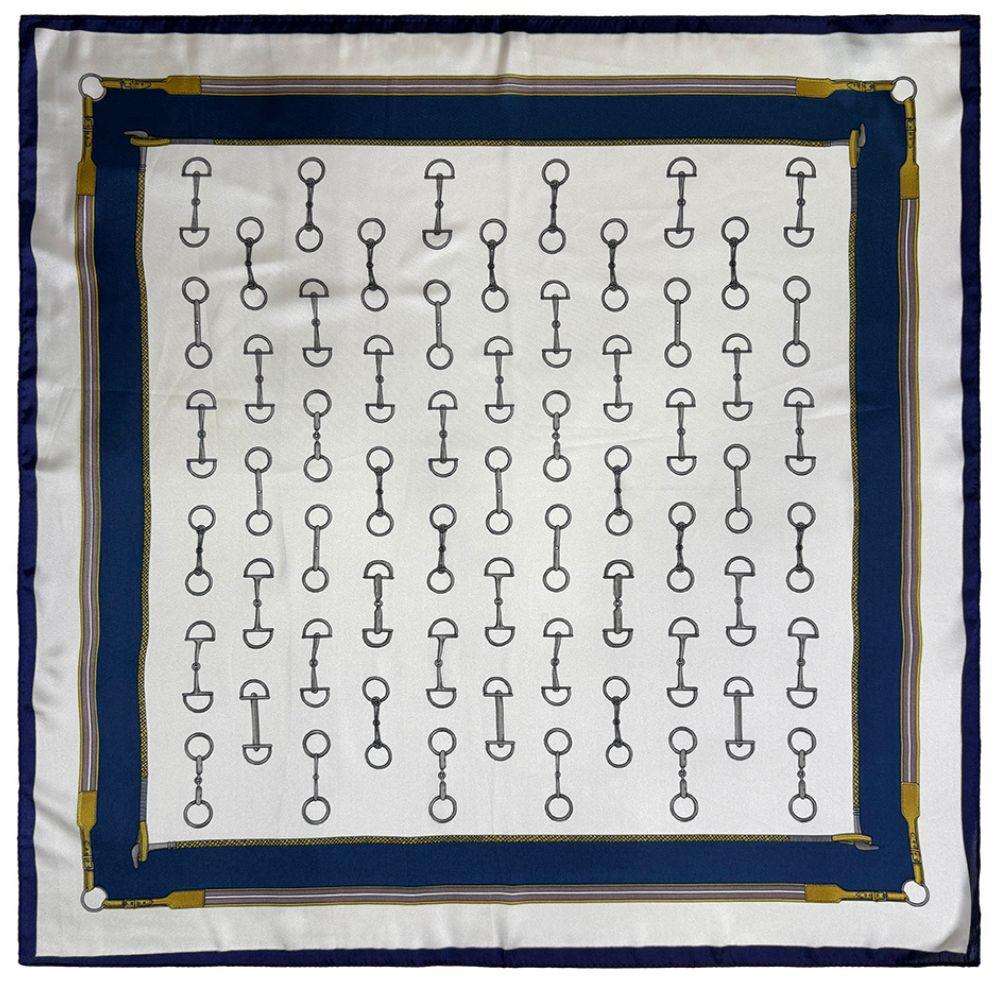 Navy Blue & Ivory Pure Microfiber Scarf For Women with Equestrian Bit Print