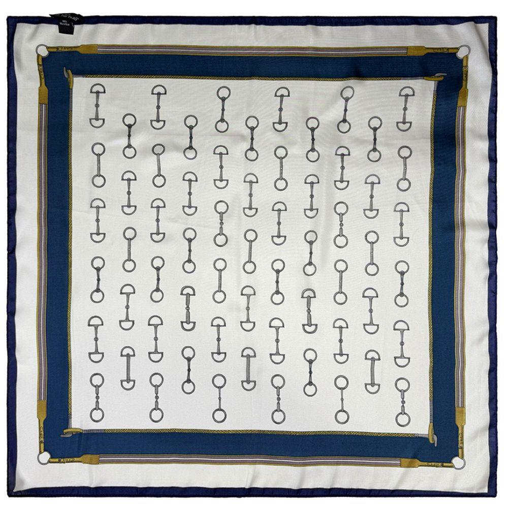 Navy Blue & Ivory Pure Microfiber Scarf For Women with Equestrian Bit Print