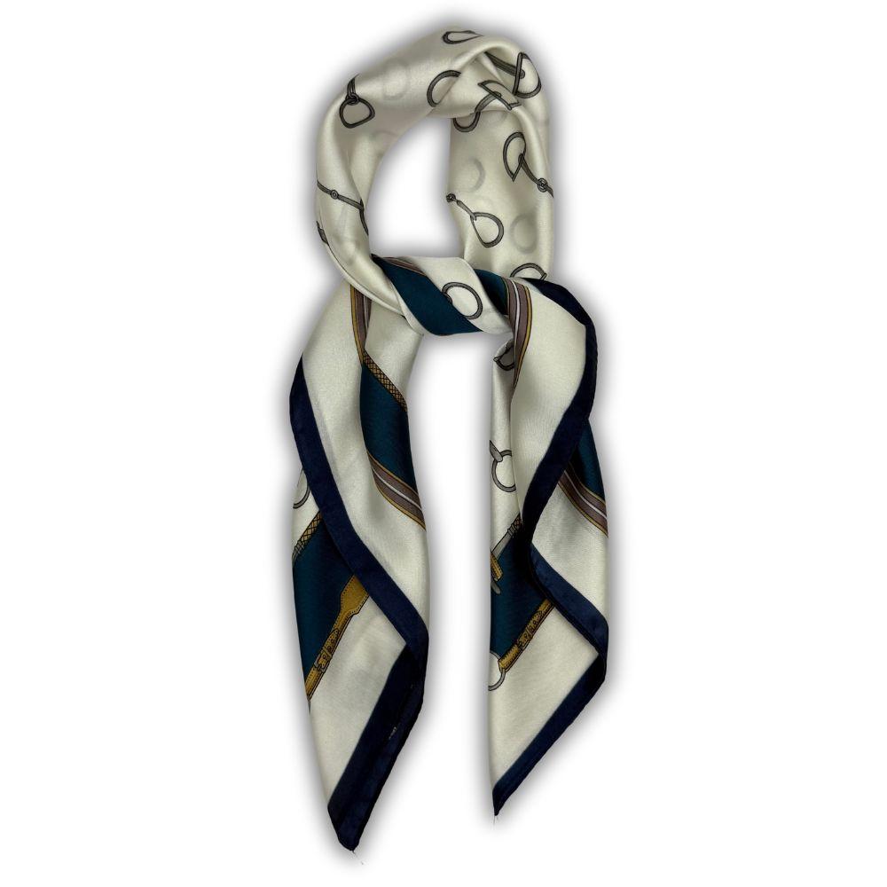 Navy Blue & Ivory Pure Microfiber Scarf For Women with Equestrian Bit Print