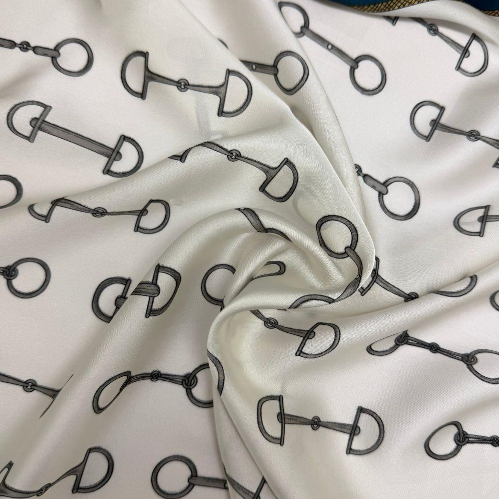 Navy Blue & Ivory Pure Microfiber Scarf For Women with Equestrian Bit Print