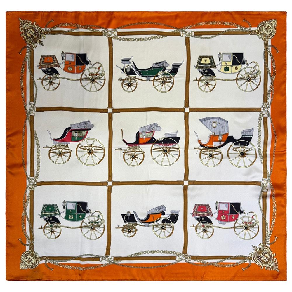 Orange & Ivory Pure Microfiber Scarf For Women with Vintage Carriage Print