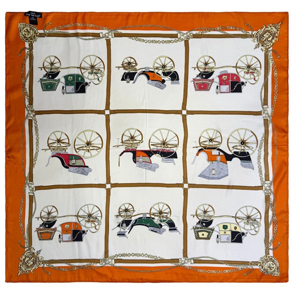 Orange & Ivory Pure Microfiber Scarf For Women with Vintage Carriage Print