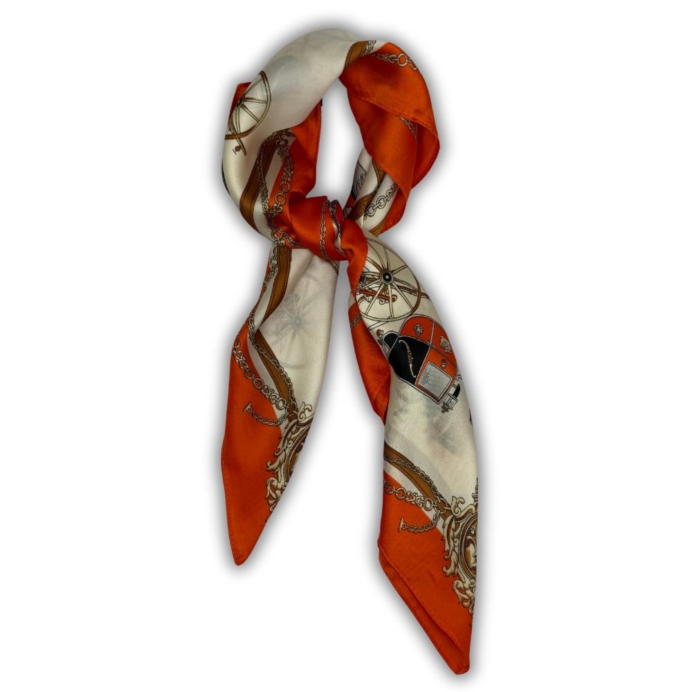 Orange & Ivory Pure Microfiber Scarf For Women with Vintage Carriage Print