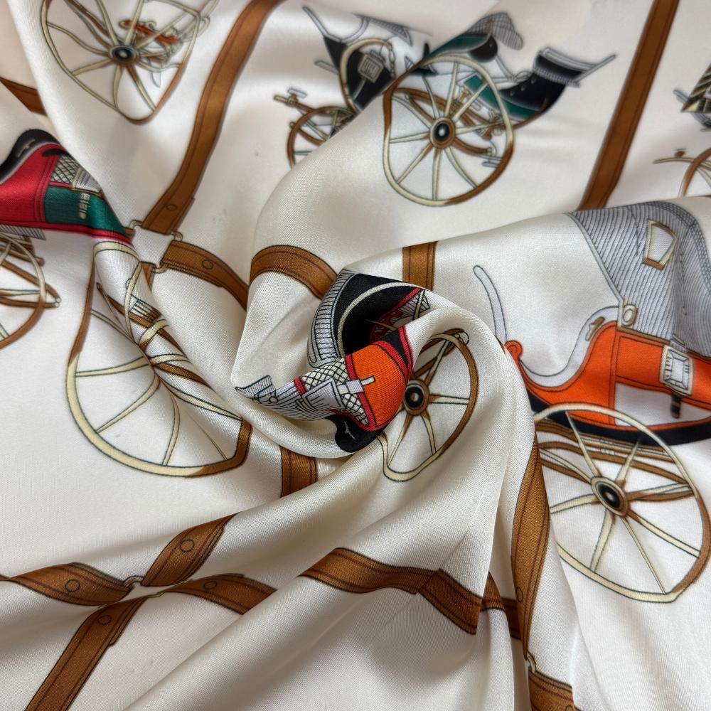 Orange & Ivory Pure Microfiber Scarf For Women with Vintage Carriage Print
