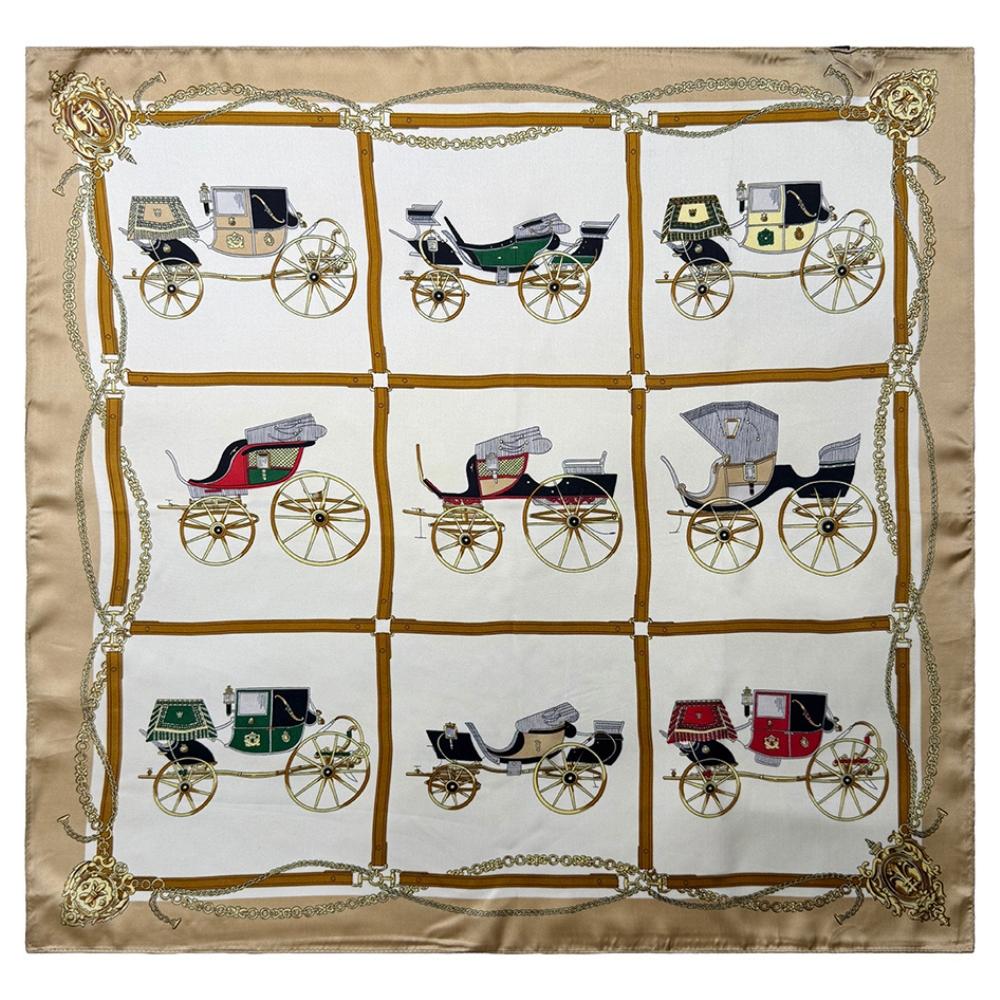 Beige & Ivory Pure Microfiber Scarf For Women with Vintage Carriage Print