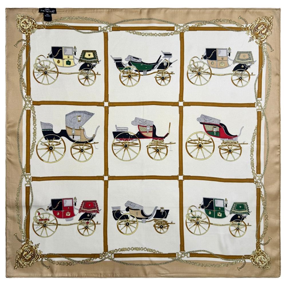 Beige & Ivory Pure Microfiber Scarf For Women with Vintage Carriage Print