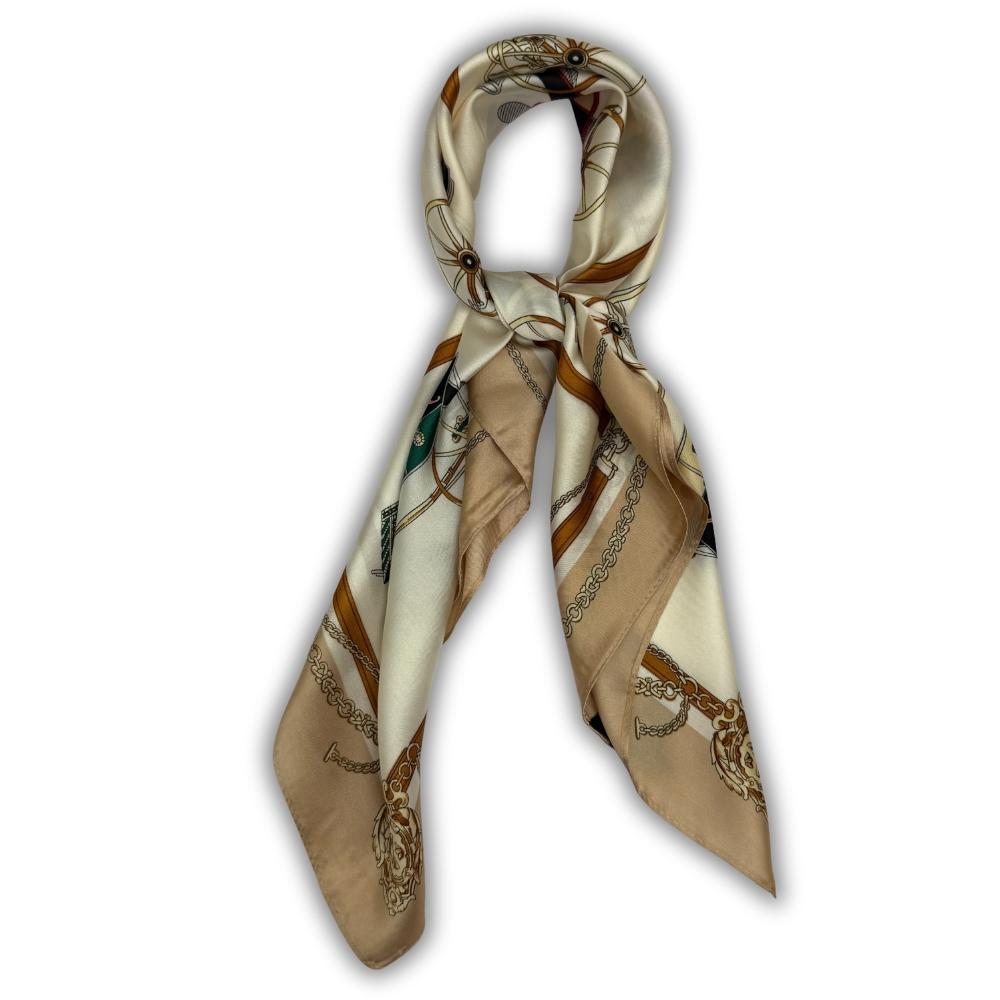 Beige & Ivory Pure Microfiber Scarf For Women with Vintage Carriage Print