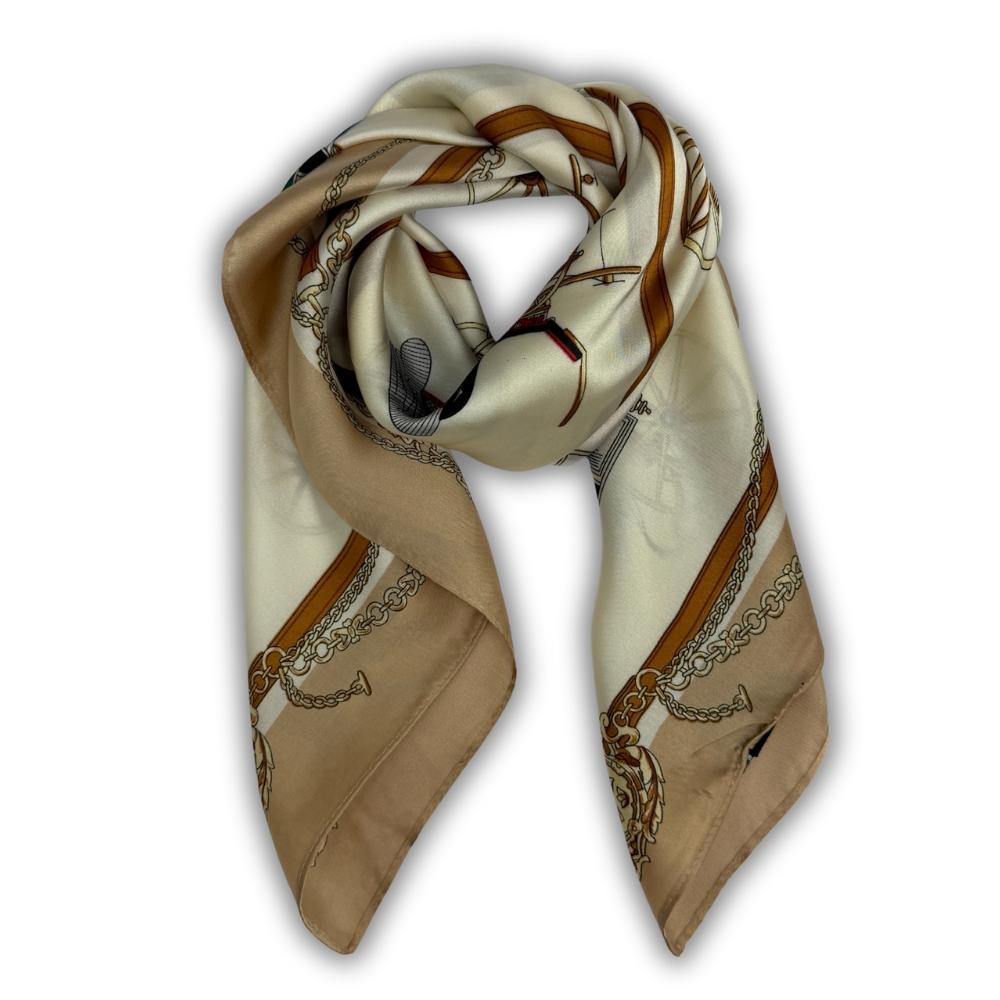 Beige & Ivory Pure Microfiber Scarf For Women with Vintage Carriage Print