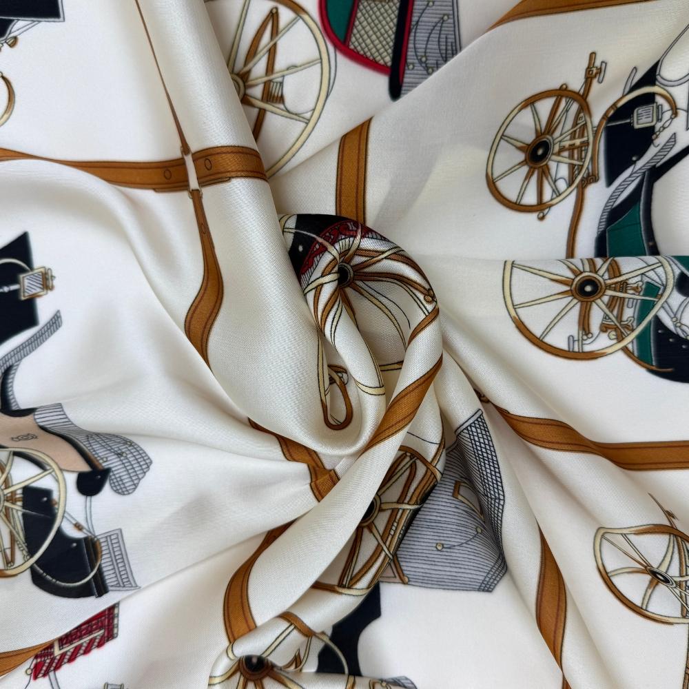 Beige & Ivory Pure Microfiber Scarf For Women with Vintage Carriage Print