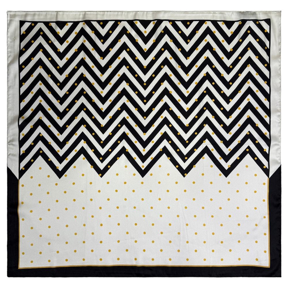 Black & White Soft Finish Pure Microfiber Neckerchief For Men with Chevron and Gold Dot Print