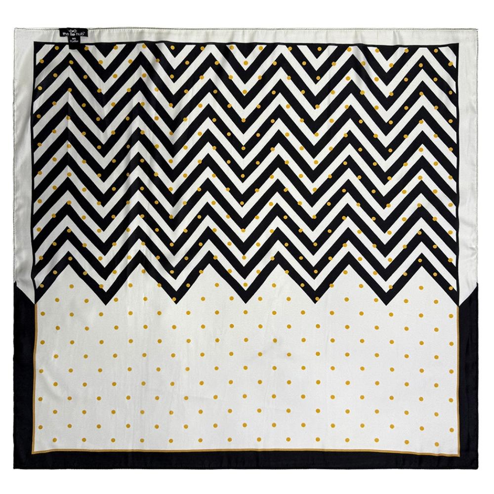 Black & White Soft Finish Pure Microfiber Neckerchief For Men with Chevron and Gold Dot Print