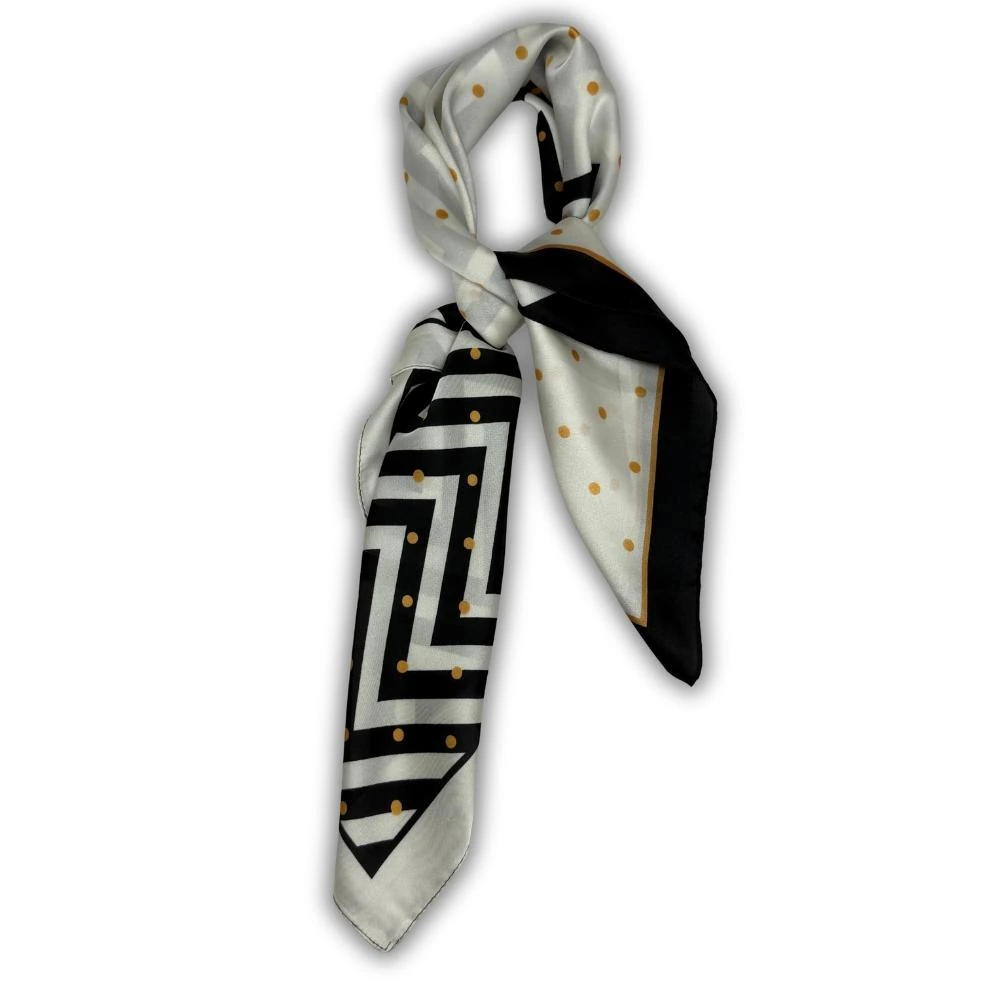 Black & White Soft Finish Pure Microfiber Neckerchief For Men with Chevron and Gold Dot Print