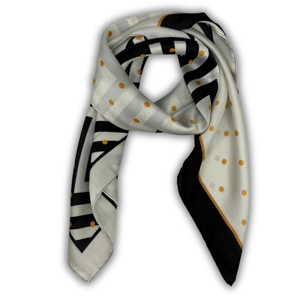 Black & White Soft Finish Pure Microfiber Neckerchief For Men with Chevron and Gold Dot Print