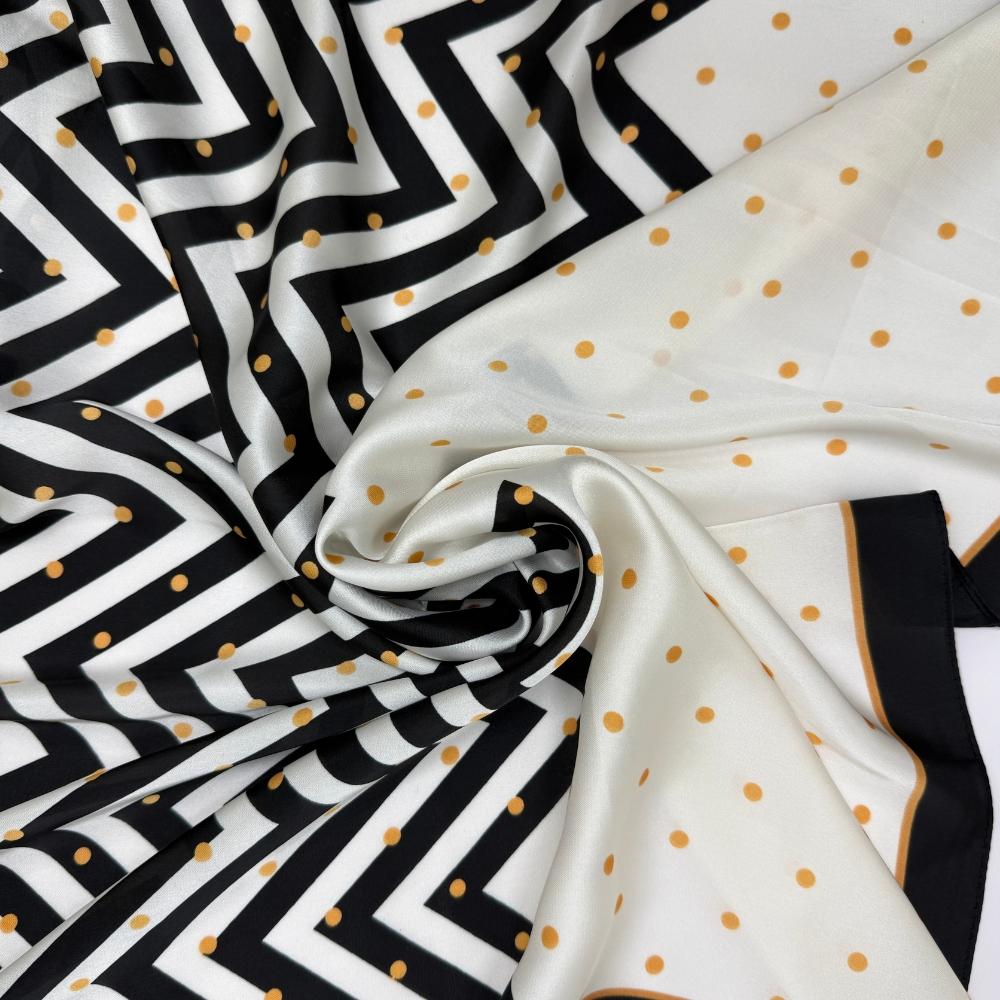 Black & White Soft Finish Pure Microfiber Neckerchief For Men with Chevron and Gold Dot Print