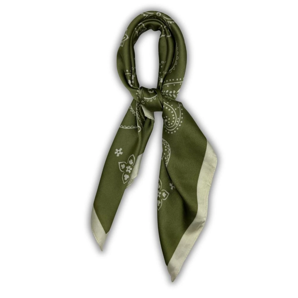 Olive Green & Off White Soft Finish Pure Microfiber Neckerchief For Men with Paisley Bandana Print