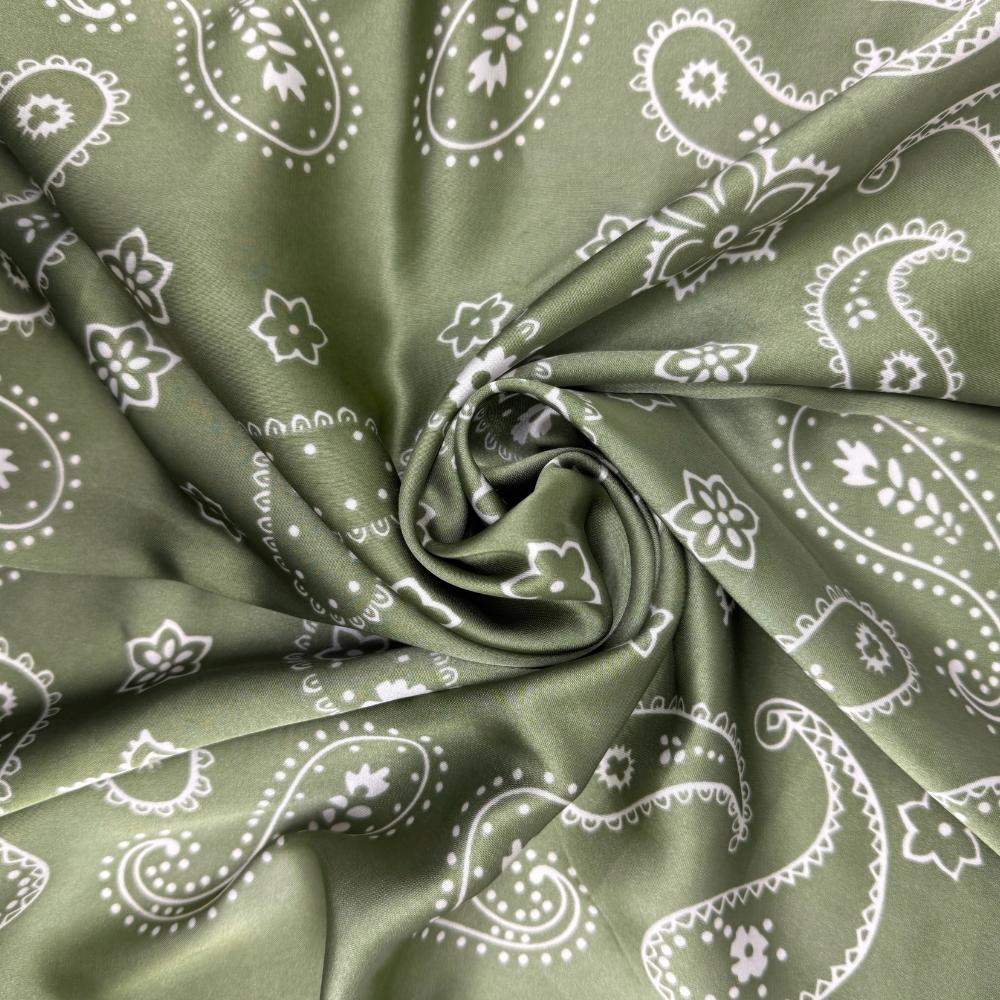 Olive Green & Off White Soft Finish Pure Microfiber Neckerchief For Men with Paisley Bandana Print