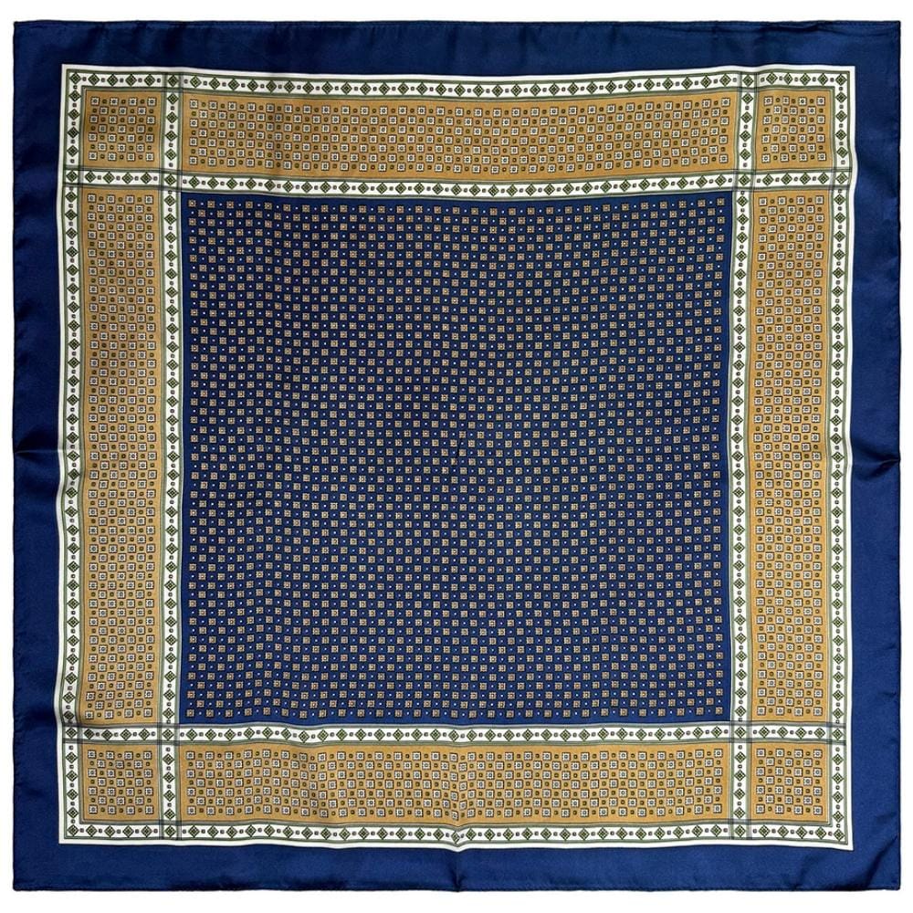 Navy Blue & Beige Soft Finish Pure Microfiber Neckerchief For Men with Micro Geometric Border Print
