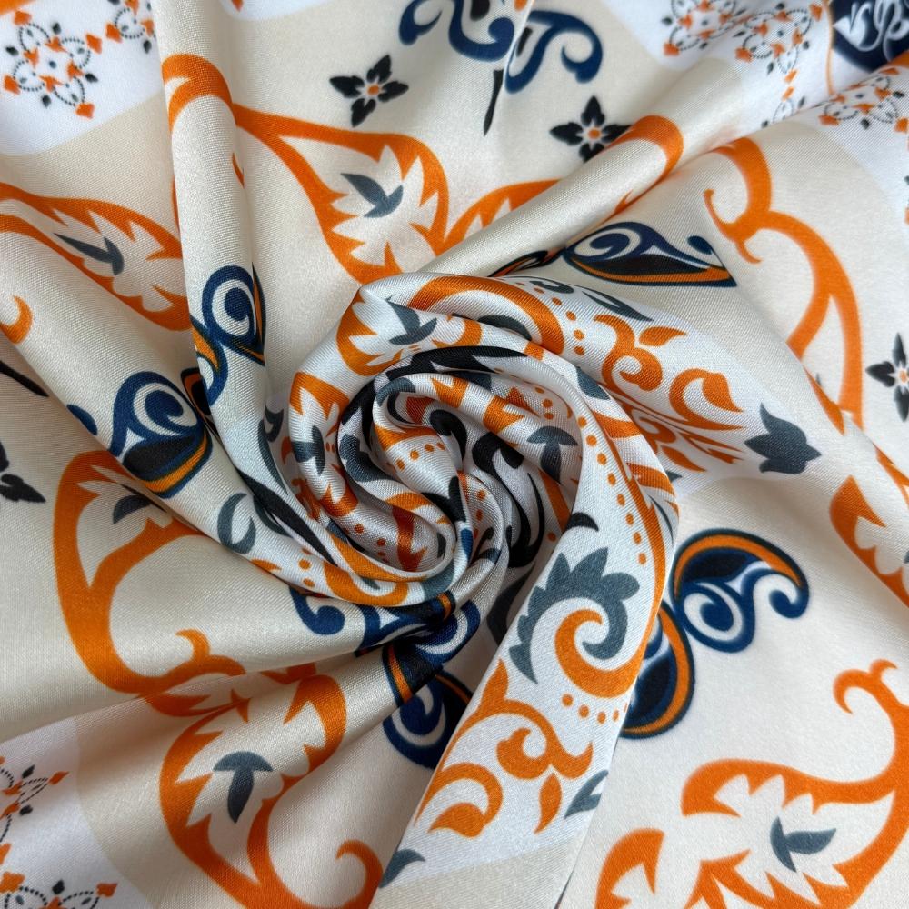 Navy Blue & Mustard Soft Finish Pure Microfiber Neckerchief For Men with Ornate Medallion Print