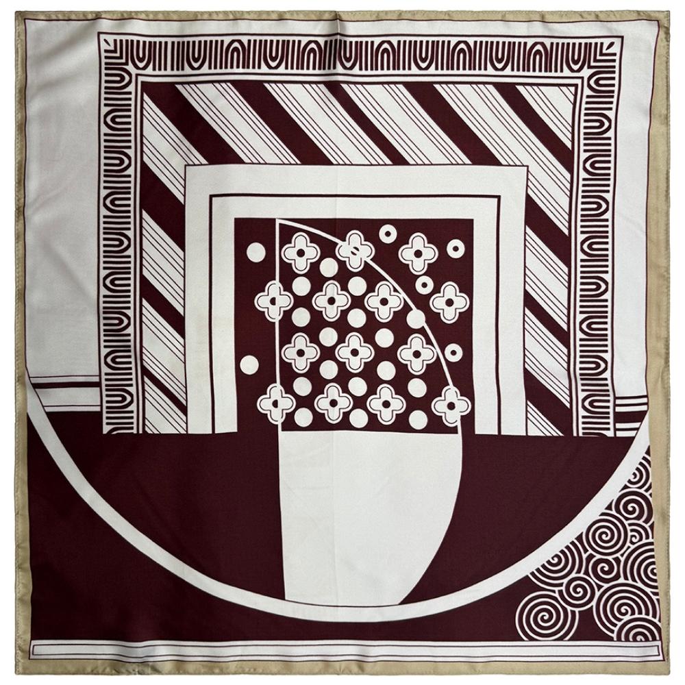 Maroon & Off White Soft Finish Pure Silk Neckerchief For Men with Abstract Geometric Print