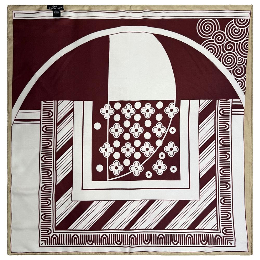 Maroon & Off White Soft Finish Pure Silk Neckerchief For Men with Abstract Geometric Print