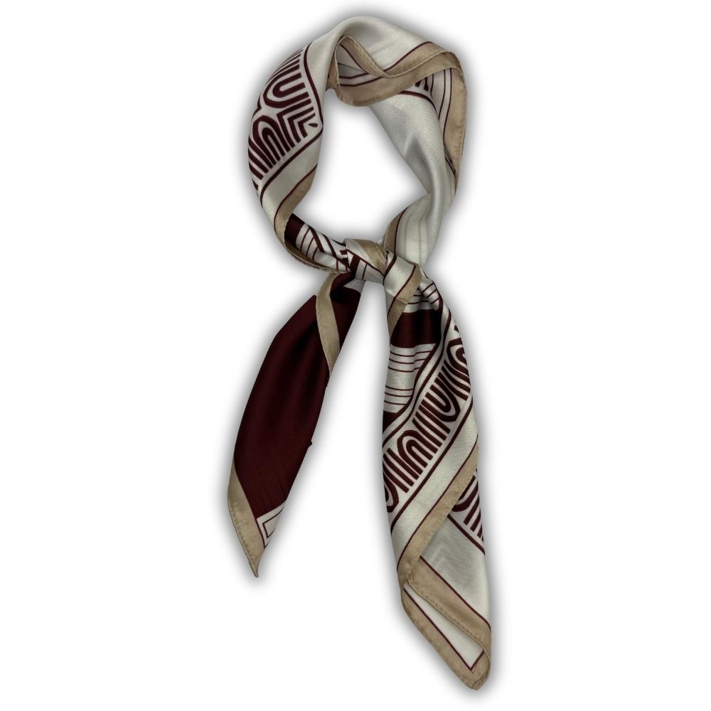 Maroon & Off White Soft Finish Pure Silk Neckerchief For Men with Abstract Geometric Print