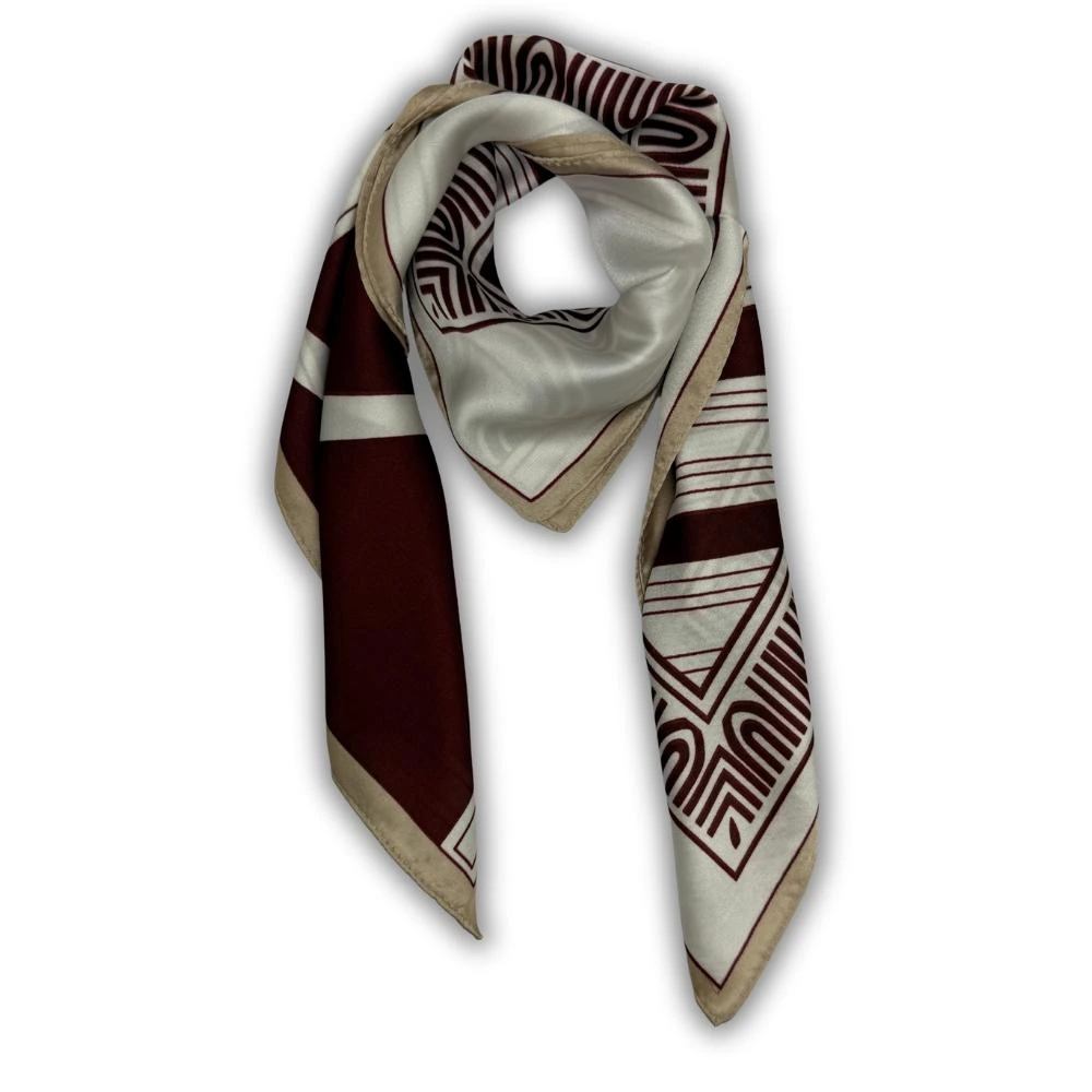 Maroon & Off White Soft Finish Pure Silk Neckerchief For Men with Abstract Geometric Print