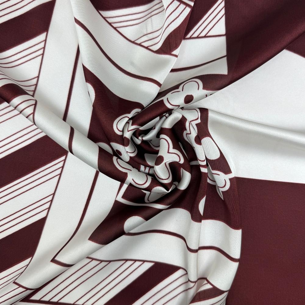 Maroon & Off White Soft Finish Pure Silk Neckerchief For Men with Abstract Geometric Print