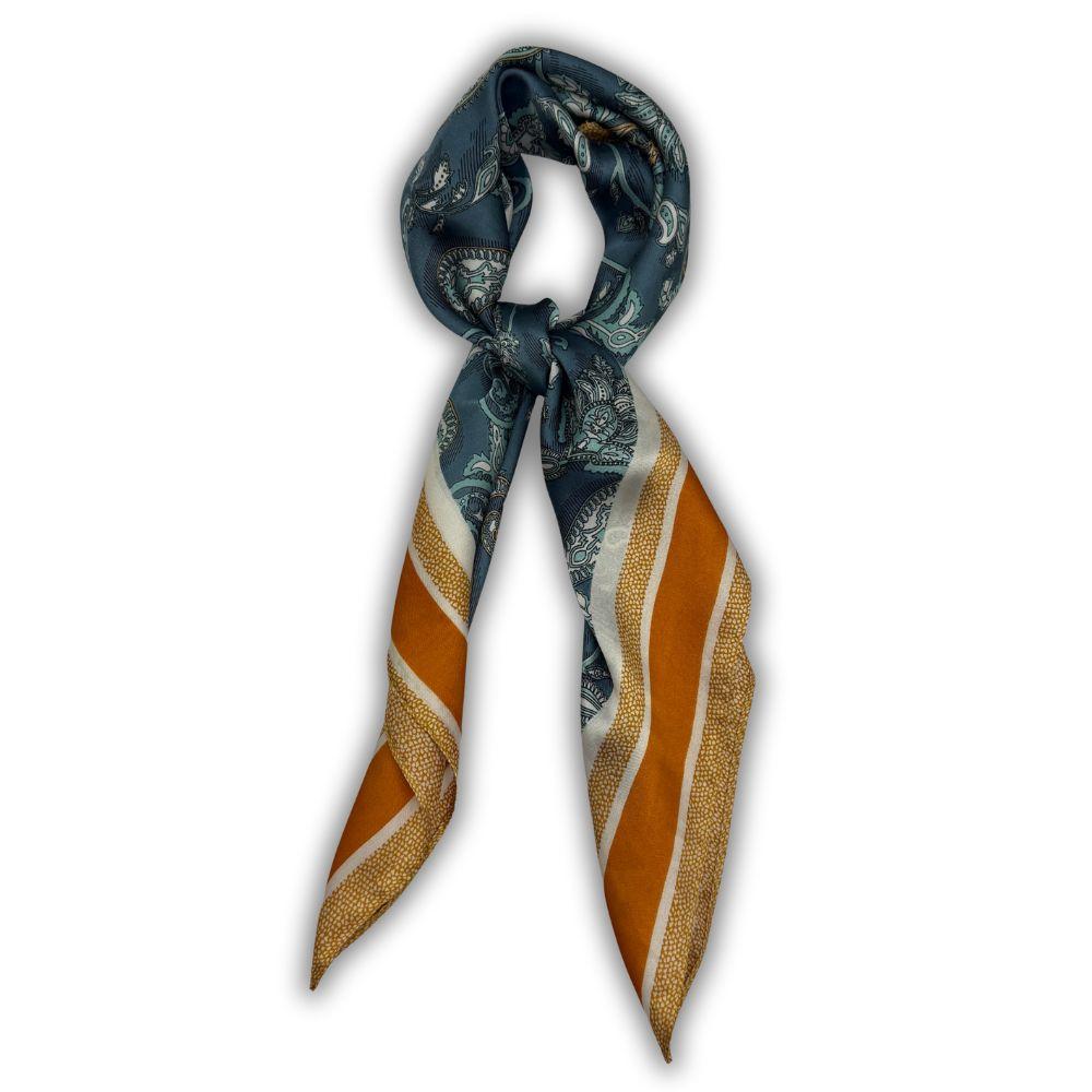 Mustard & Blue Soft Finish Pure Microfiber Neckerchief For Men with Paisley Print with Mustard Border