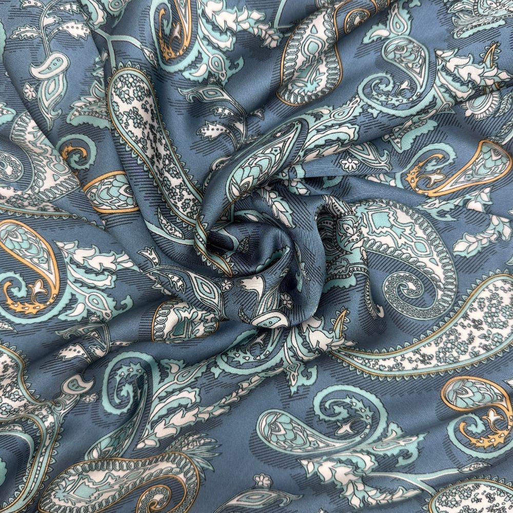 Mustard & Blue Soft Finish Pure Microfiber Neckerchief For Men with Paisley Print with Mustard Border