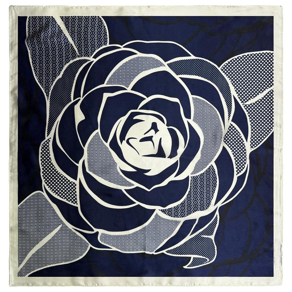 Navy Blue & Off White Soft Finish Pure Microfiber Neckerchief For Men with Bold Floral Graphic