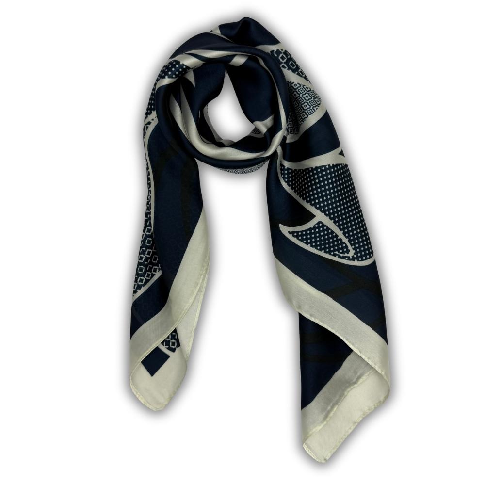 Navy Blue & Off White Soft Finish Pure Microfiber Neckerchief For Men with Bold Floral Graphic