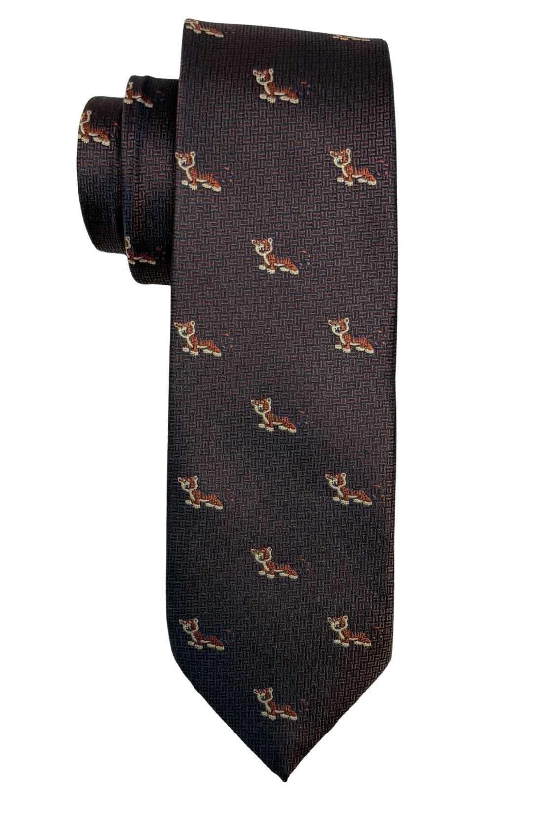 Brown Tiger Motif Silk Necktie with 100% Silk