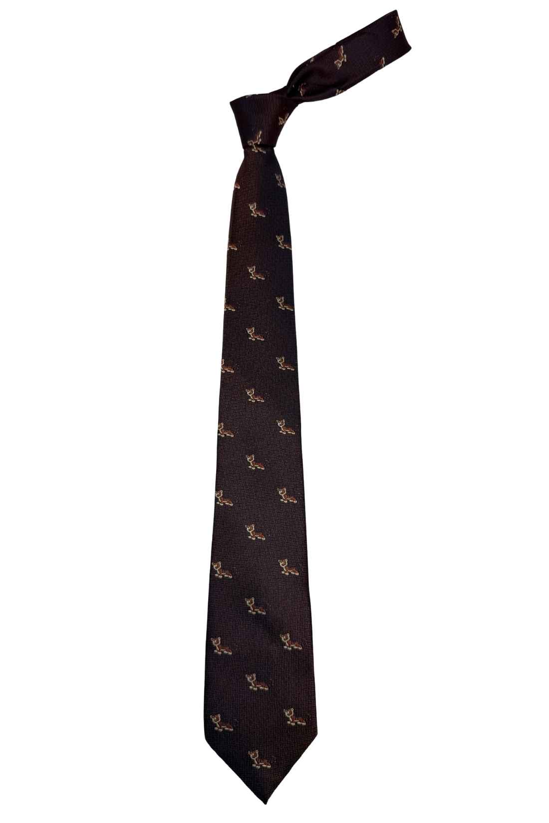 Brown Tiger Motif Silk Necktie with 100% Silk