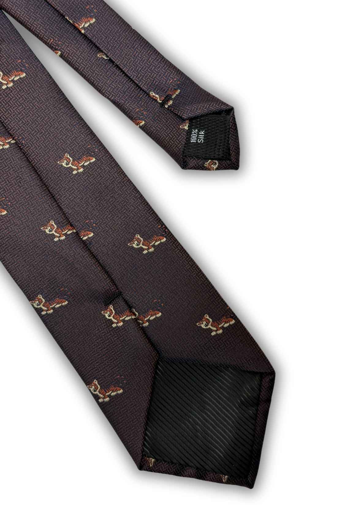 Brown Tiger Motif Silk Necktie with 100% Silk