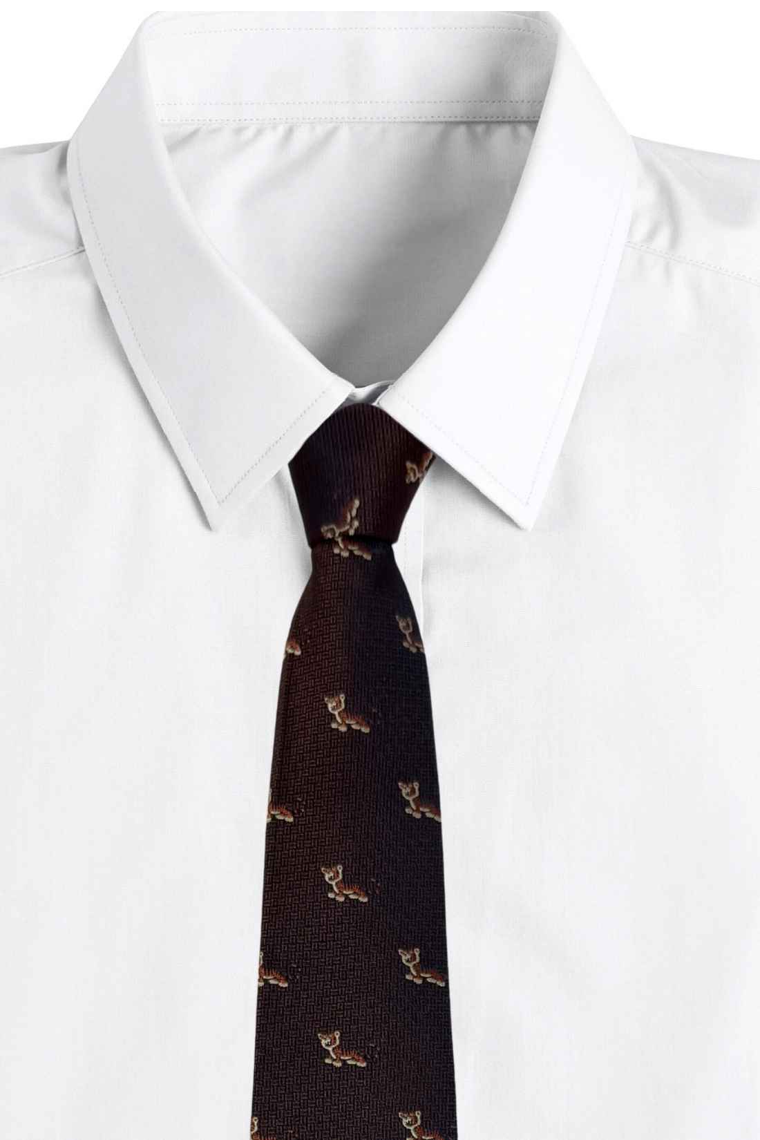 Brown Tiger Motif Silk Necktie with 100% Silk