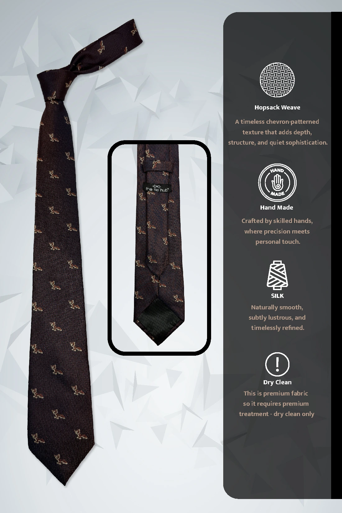 Brown Tiger Motif Silk Necktie with 100% Silk