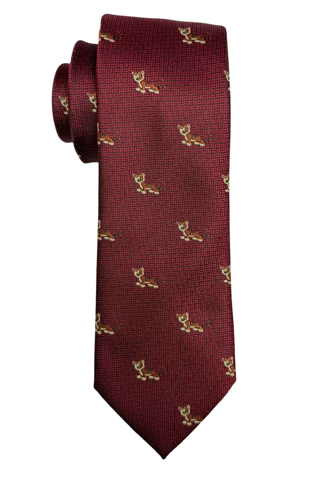 Maroon Tiger Motif Silk Necktie with 100% Silk