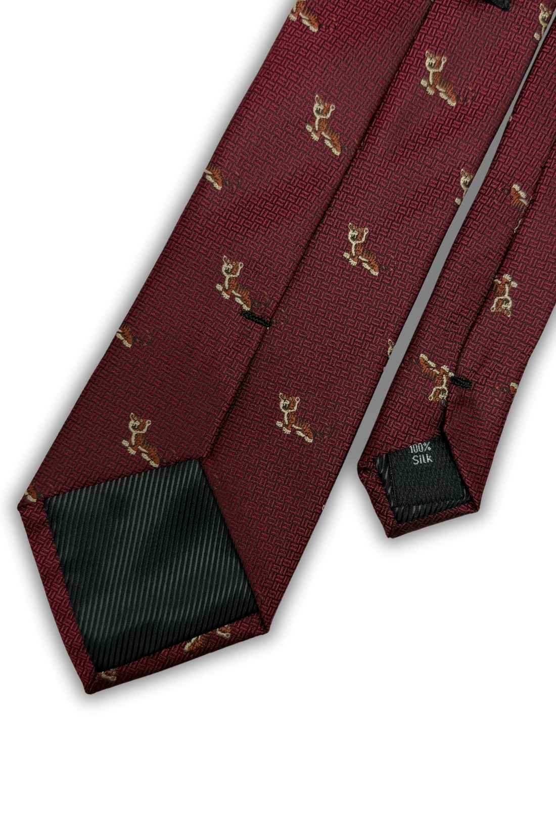Maroon Tiger Motif Silk Necktie with 100% Silk