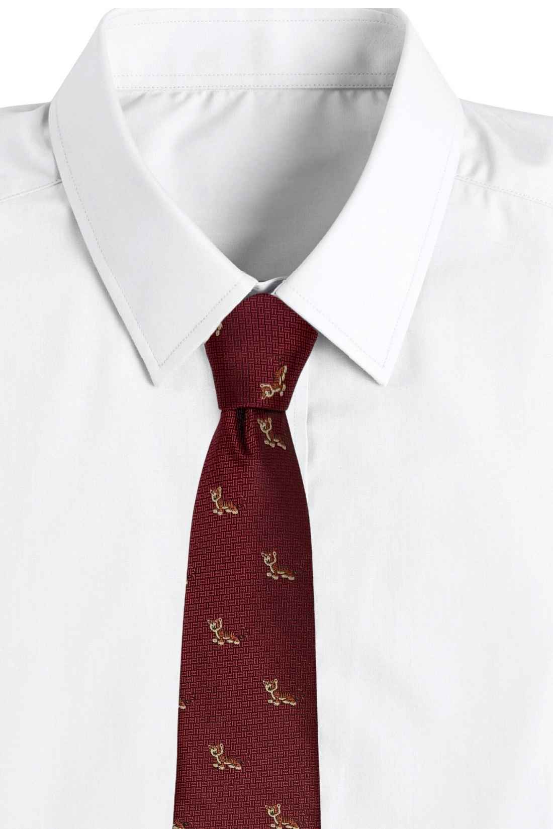 Maroon Tiger Motif Silk Necktie with 100% Silk