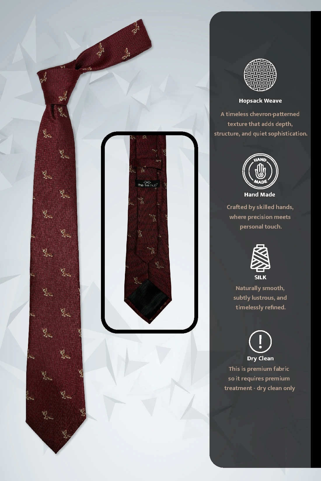 Maroon Tiger Motif Silk Necktie with 100% Silk