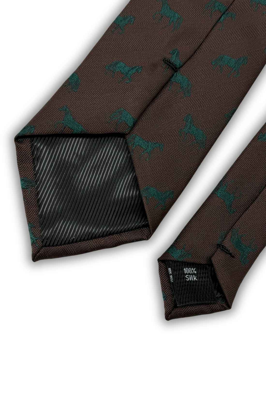 Brown Horse Motif Necktie with Heritage Pattern