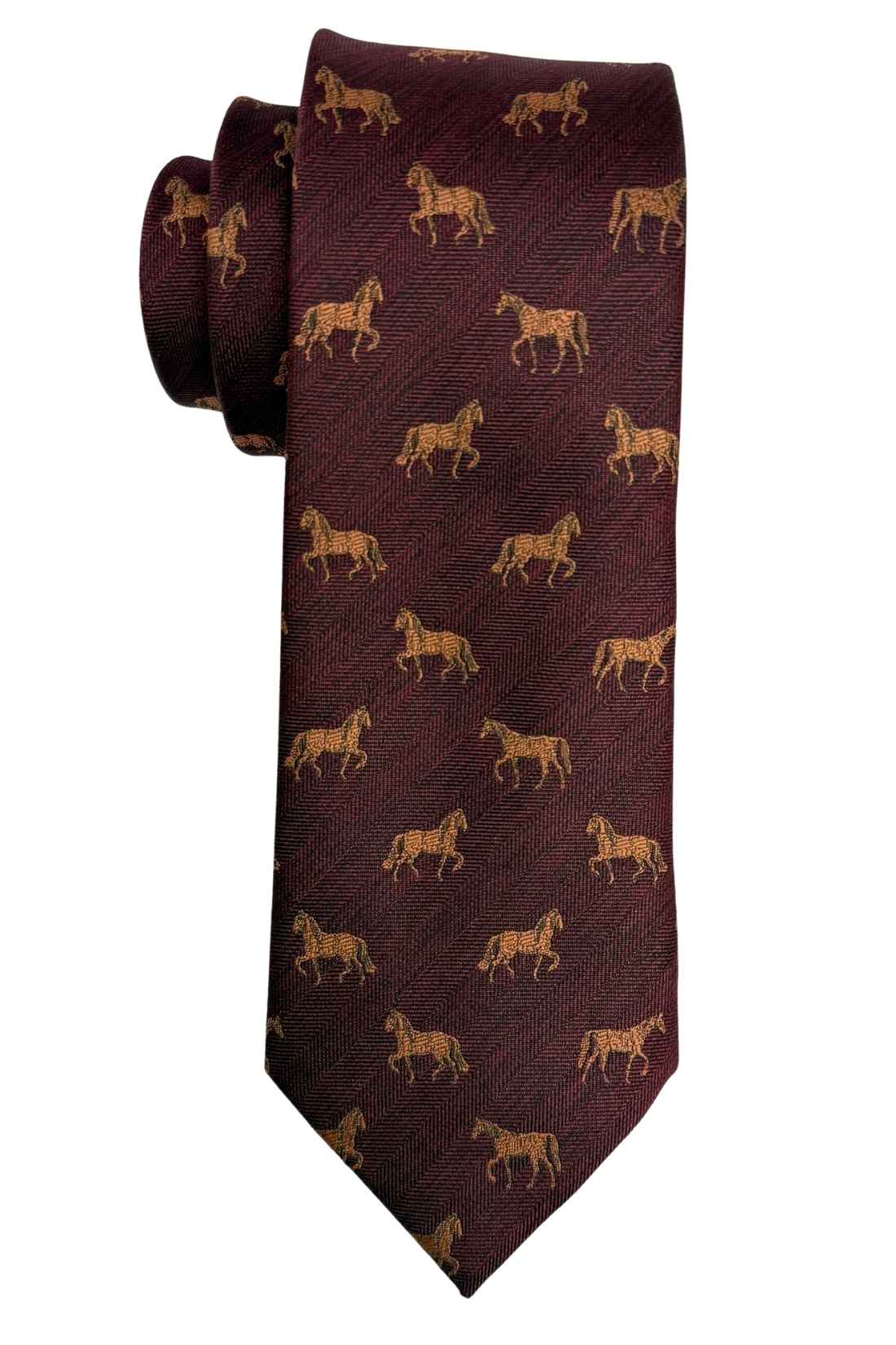 Burgundy Horse Motif Necktie with Heritage Pattern