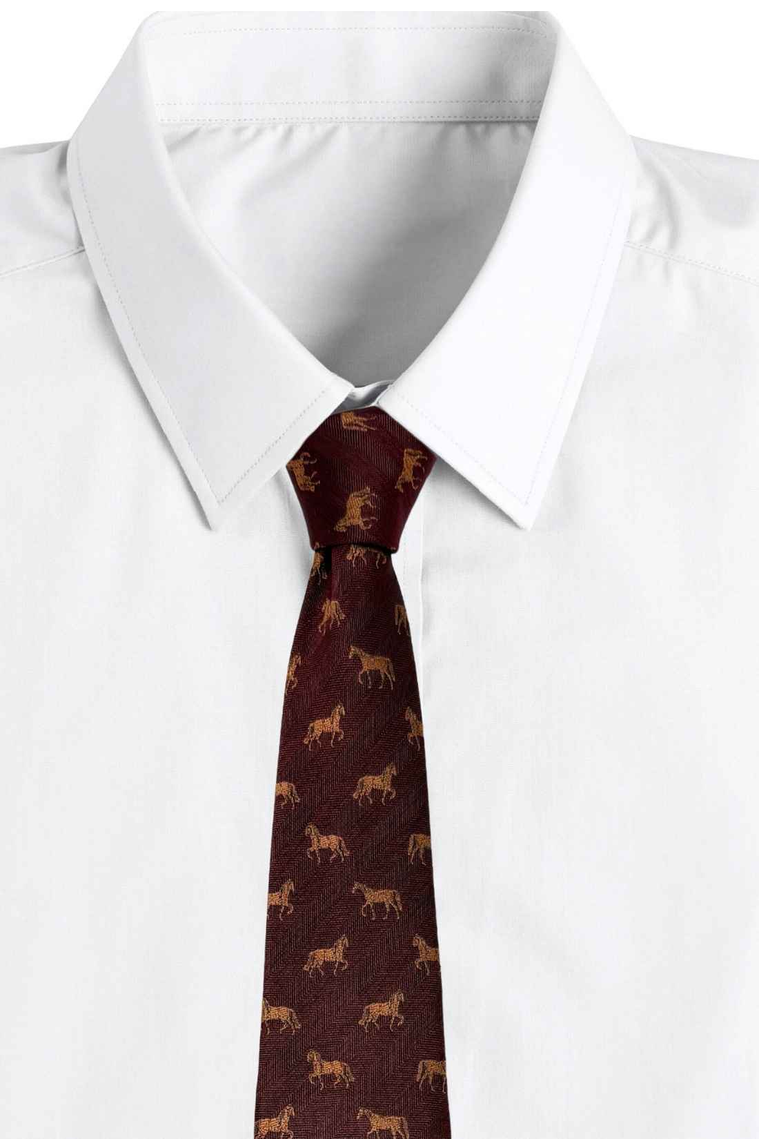Burgundy Horse Motif Necktie with Heritage Pattern