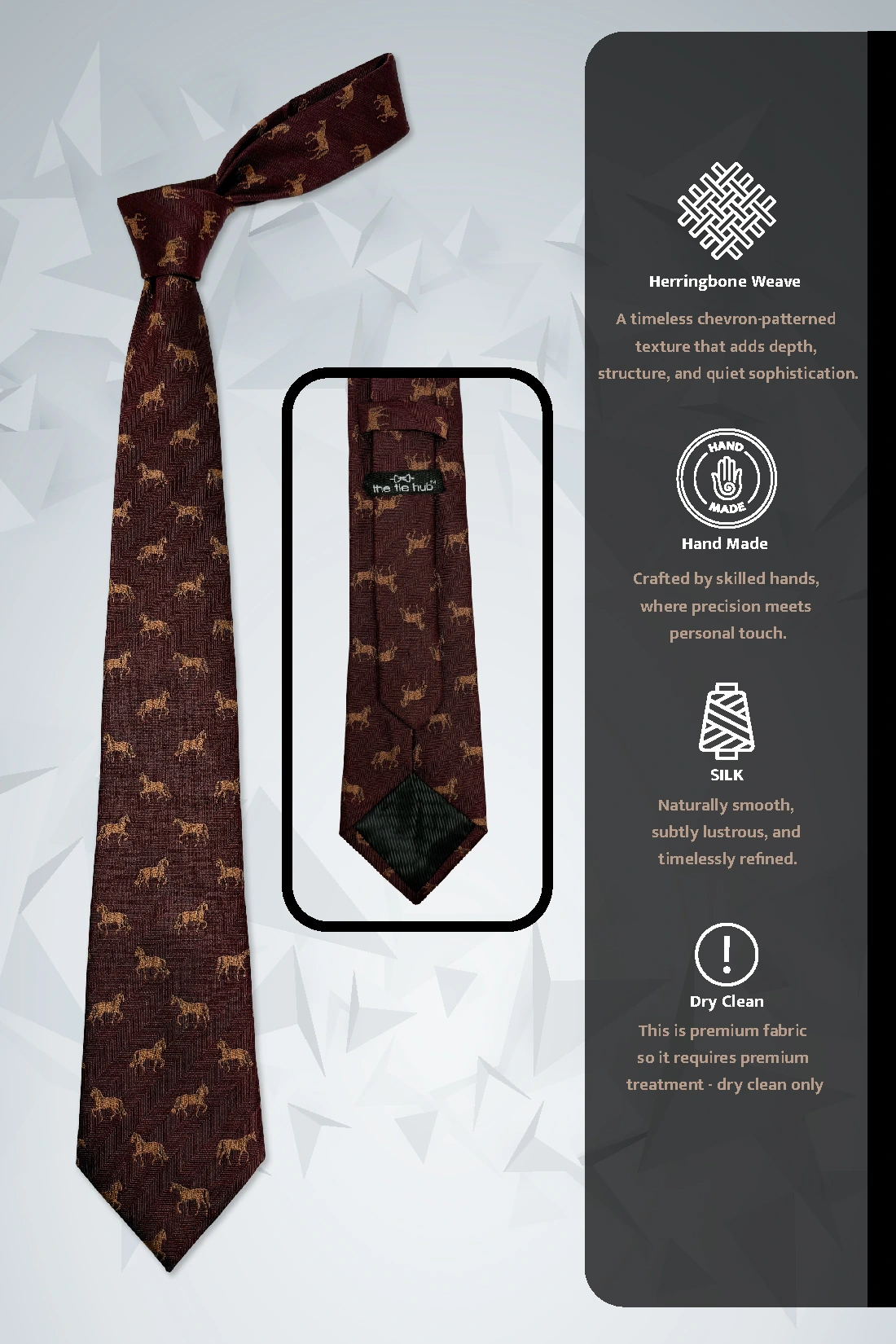 Burgundy Horse Motif Necktie with Heritage Pattern