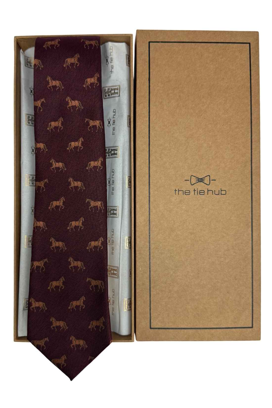 Burgundy Horse Motif Necktie with Heritage Pattern