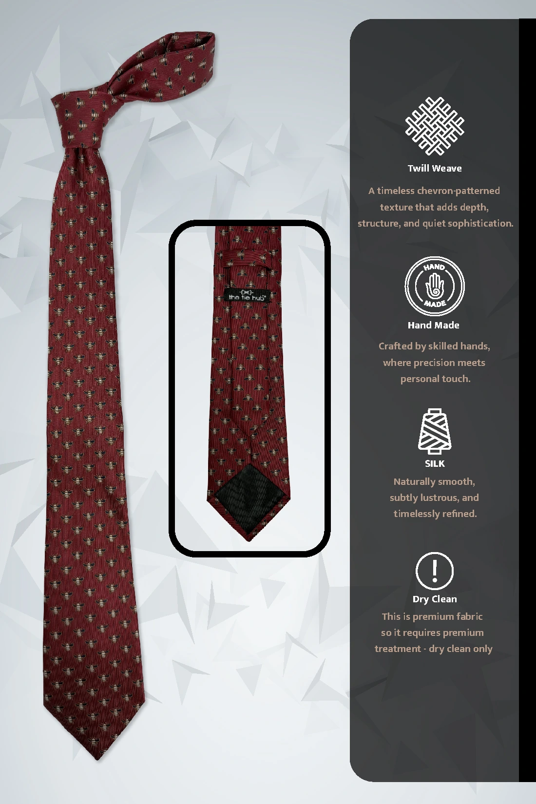 Maroon Bee Motif Necktie with Classic Pattern