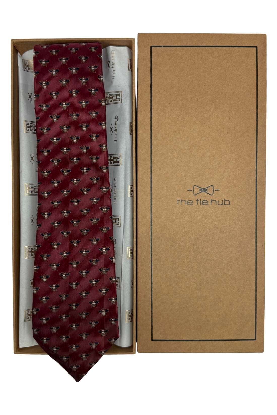 Maroon Bee Motif Necktie with Classic Pattern