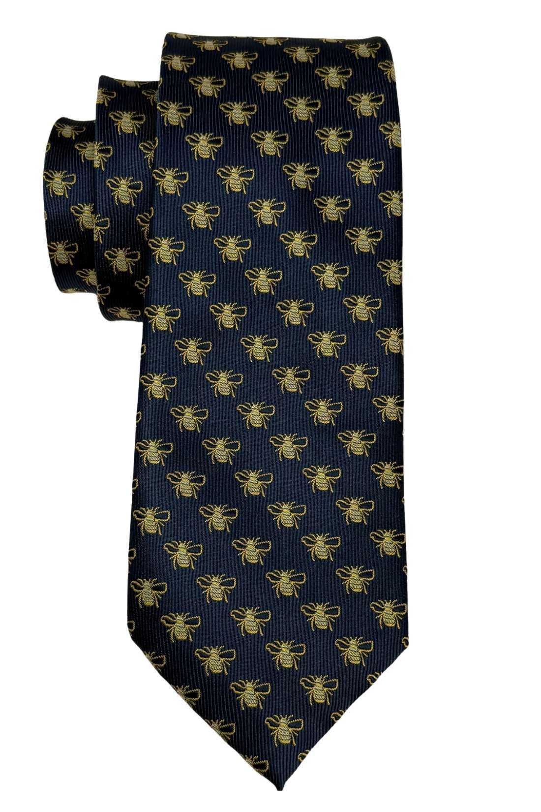 Navy Blue Bee Motif Necktie with Classic Pattern