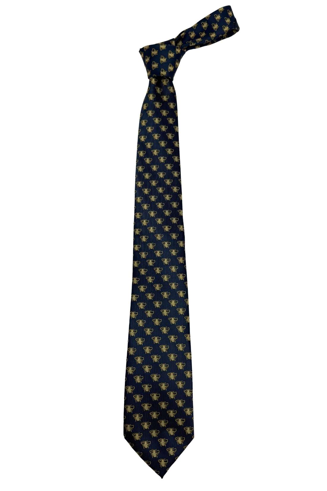 Navy Blue Bee Motif Necktie with Classic Pattern