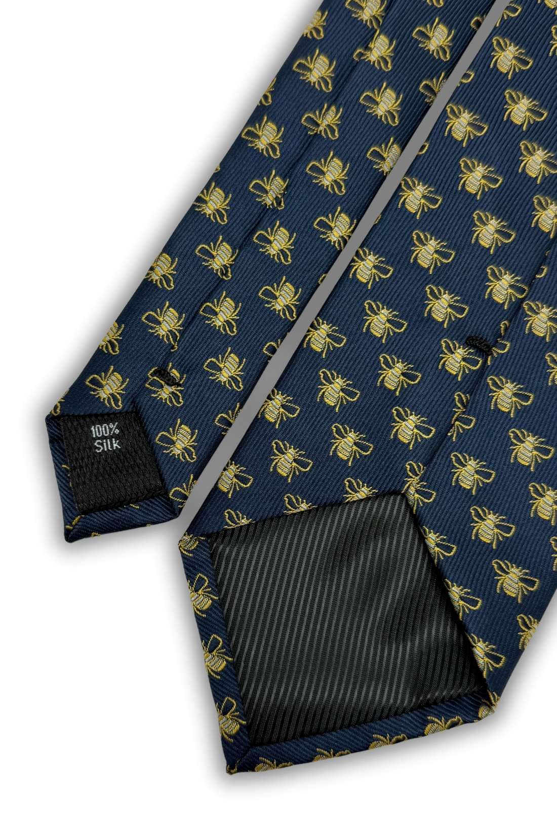 Navy Blue Bee Motif Necktie with Classic Pattern